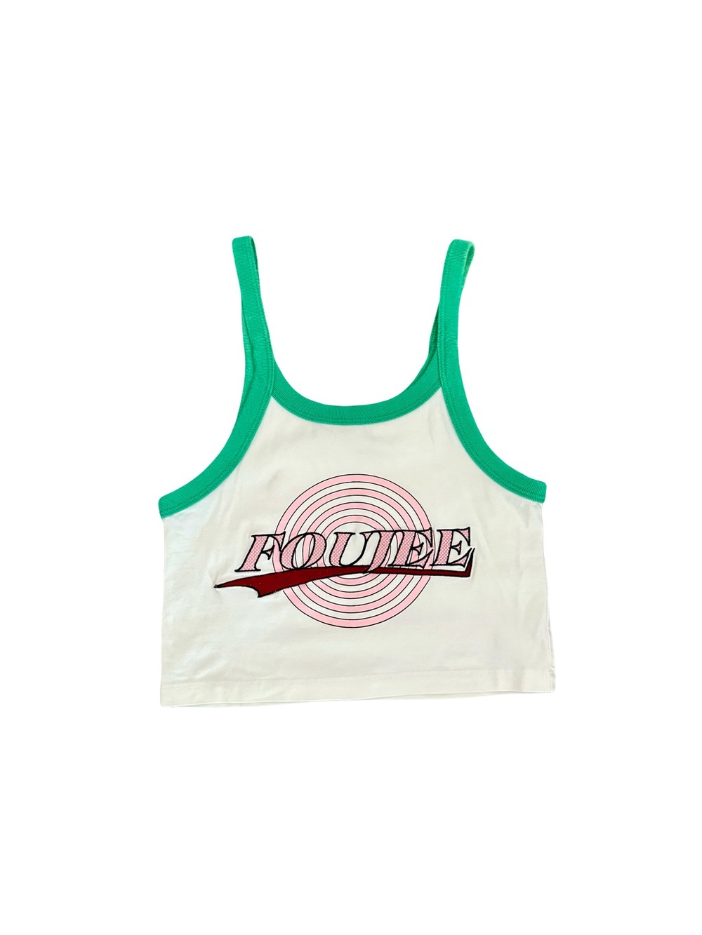 NWOT FOUJEE Y2K COLLECTION GREEN AND PINK BULLSEYE LOGO TANK TOP // SIZE XS💚